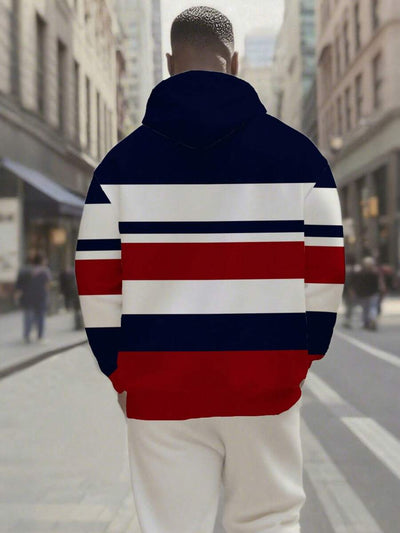 [ZhuYa "Bestseller"] Plus-size heren pullover hoodie, losse pasvorm, lente/herfst/winter - modieuze ins-style "contrast streep" element hoodie, streetwear hiphop, casual sport T-shirt met lange mouwen