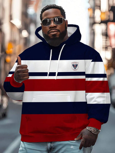 [ZhuYa "Bestseller"] Plus-size heren pullover hoodie, losse pasvorm, lente/herfst/winter - modieuze ins-style "contrast streep" element hoodie, streetwear hiphop, casual sport T-shirt met lange mouwen