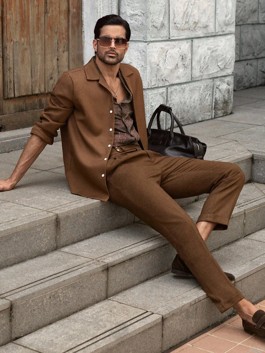 HIMLAND Heren luipaardprint overhemd met knoopsluiting, lange mouwen en casual look, voor de herfst
