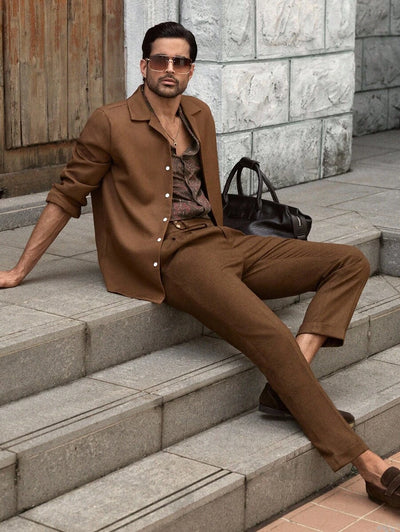 HIMLAND Heren luipaardprint overhemd met knoopsluiting, lange mouwen en casual look, voor de herfst