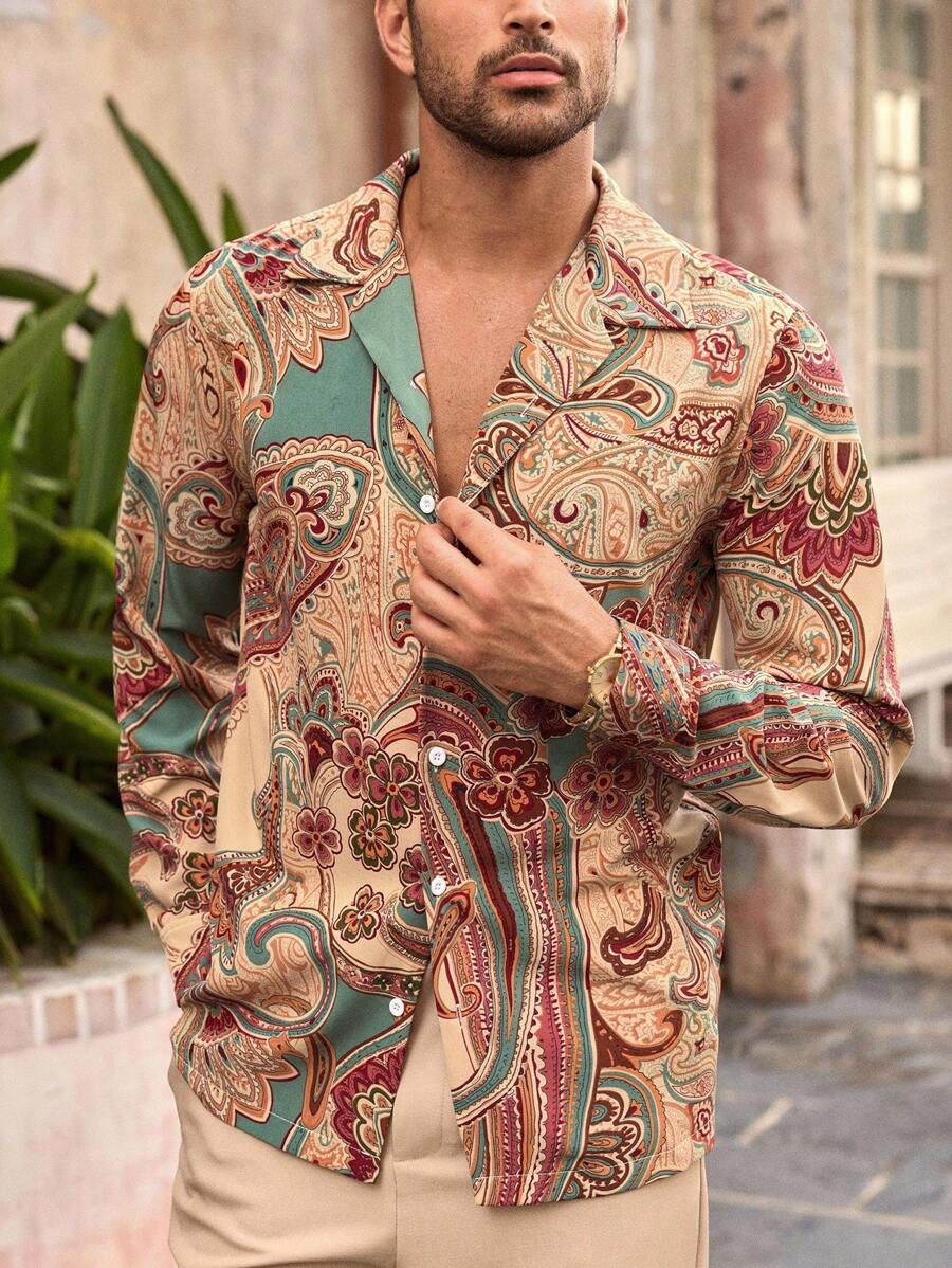 HIMLAND Heren luipaardprint overhemd met knoopsluiting, lange mouwen en casual look, voor de herfst