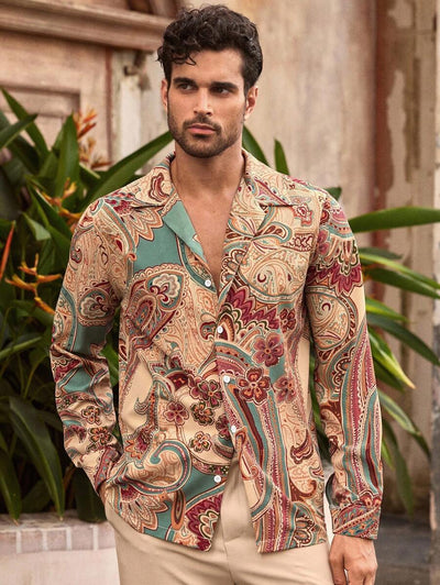 HIMLAND Heren luipaardprint overhemd met knoopsluiting, lange mouwen en casual look, voor de herfst
