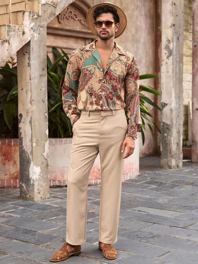 HIMLAND Heren luipaardprint overhemd met knoopsluiting, lange mouwen en casual look, voor de herfst