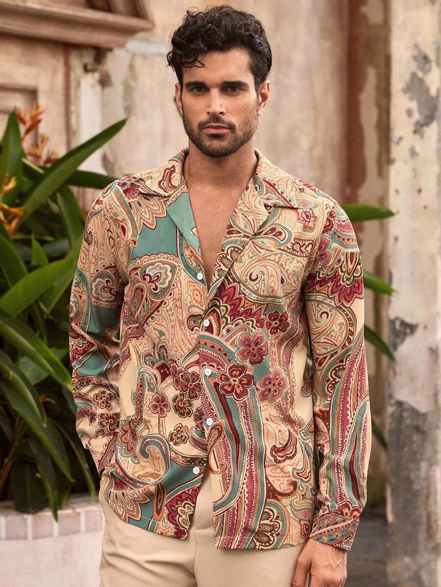 HIMLAND Heren luipaardprint overhemd met knoopsluiting, lange mouwen en casual look, voor de herfst