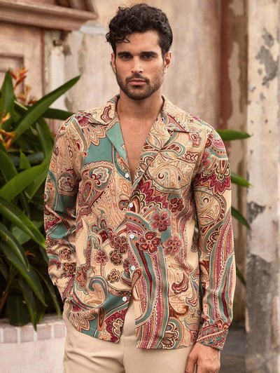 HIMLAND Heren luipaardprint overhemd met knoopsluiting, lange mouwen en casual look, voor de herfst