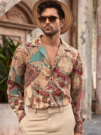 HIMLAND Heren luipaardprint overhemd met knoopsluiting, lange mouwen en casual look, voor de herfst