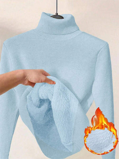 Franclia Dames Hoge Hals Effen Kleur Lange Mouw Casual Trui Met Thermische Voering, Herfst/Winter, Lange Mouw Tops