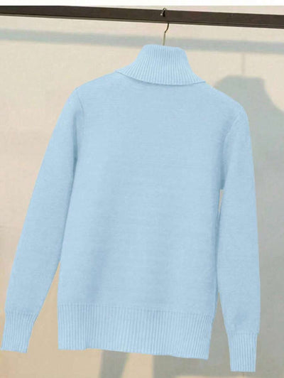 Franclia Dames Hoge Hals Effen Kleur Lange Mouw Casual Trui Met Thermische Voering, Herfst/Winter, Lange Mouw Tops