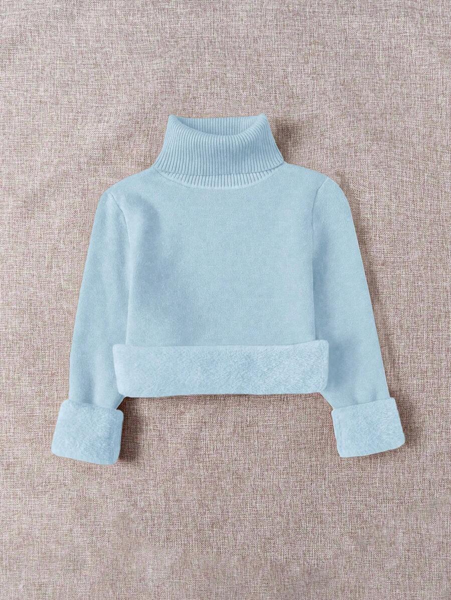Franclia Dames Hoge Hals Effen Kleur Lange Mouw Casual Trui Met Thermische Voering, Herfst/Winter, Lange Mouw Tops