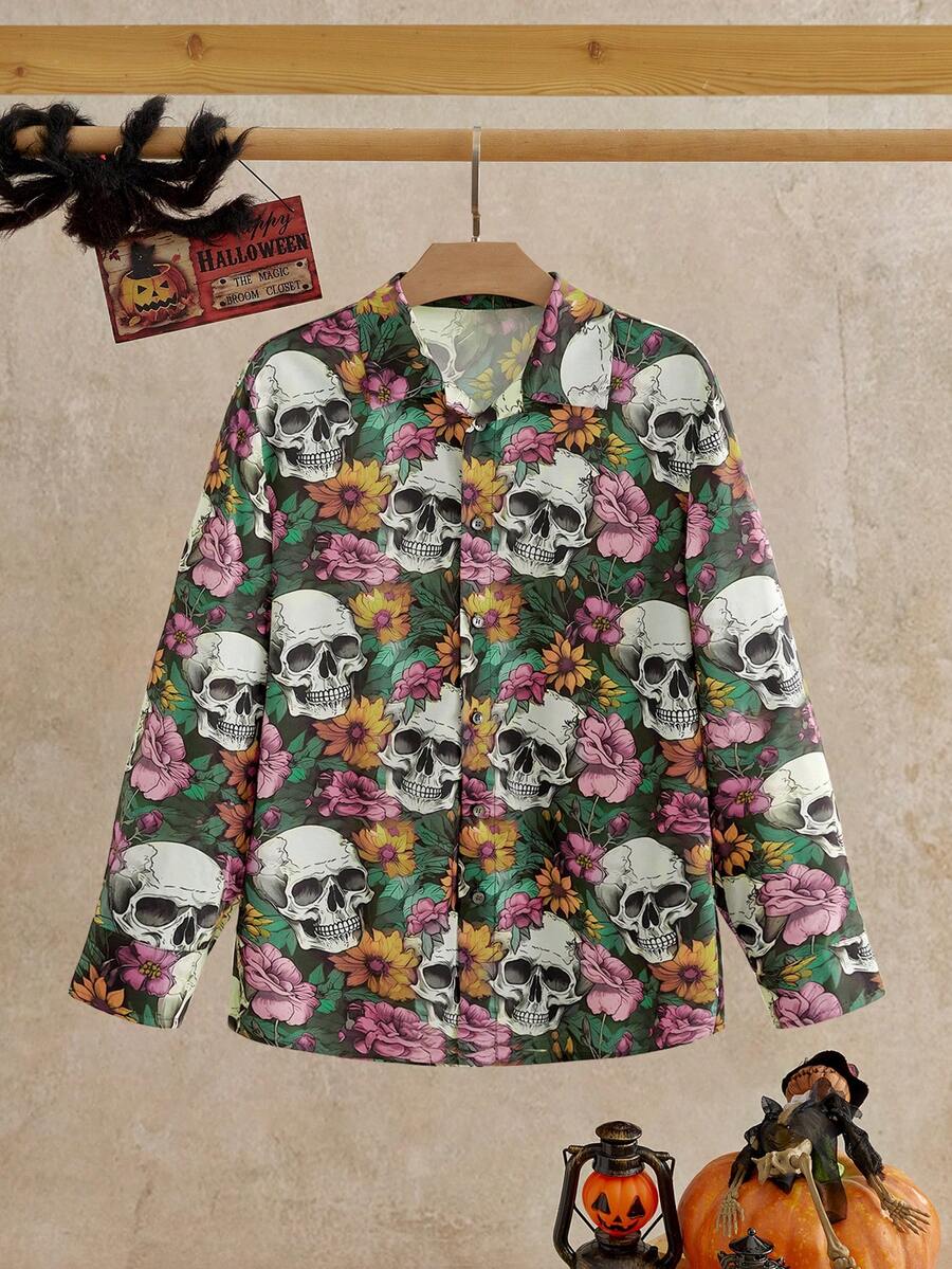 HIMLAND Heren luipaardprint overhemd met knoopsluiting, lange mouwen en casual look, voor de herfst