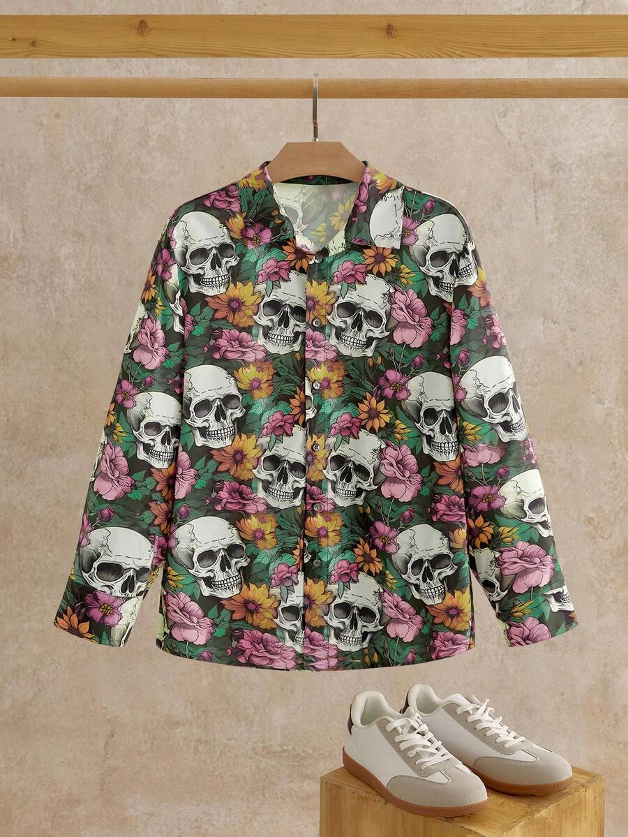 HIMLAND Heren luipaardprint overhemd met knoopsluiting, lange mouwen en casual look, voor de herfst