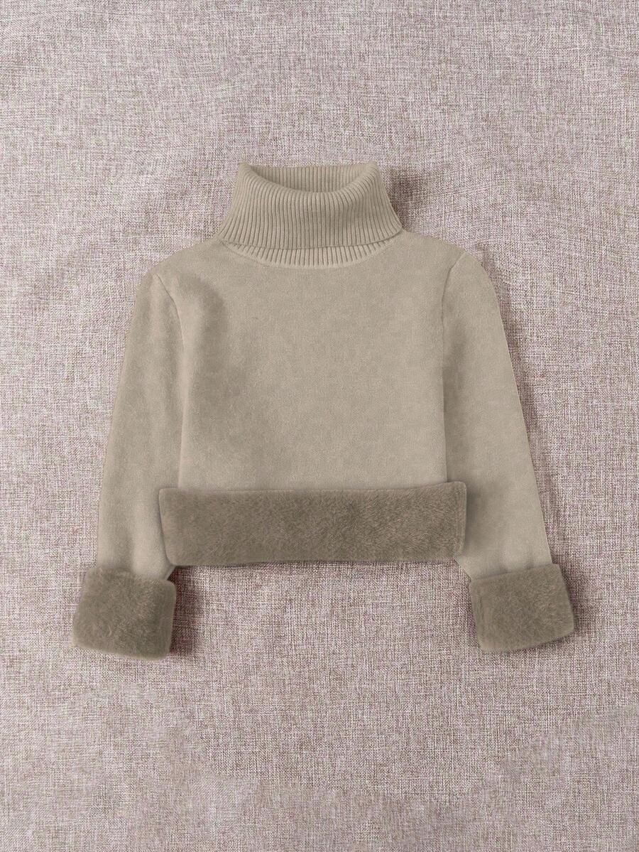 Franclia Dames Hoge Hals Effen Kleur Lange Mouw Casual Trui Met Thermische Voering, Herfst/Winter, Lange Mouw Tops