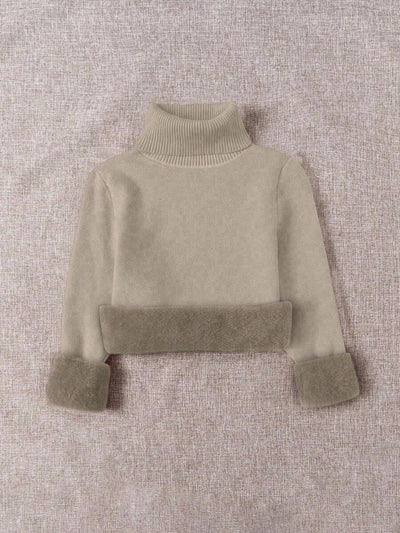 Franclia Dames Hoge Hals Effen Kleur Lange Mouw Casual Trui Met Thermische Voering, Herfst/Winter, Lange Mouw Tops