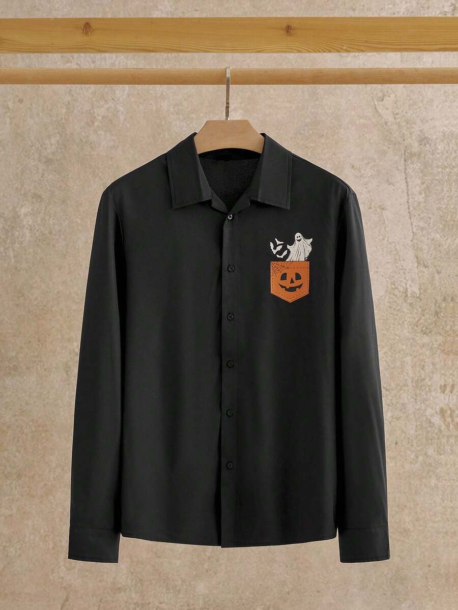 HIMLAND Heren luipaardprint overhemd met knoopsluiting, lange mouwen en casual look, voor de herfst