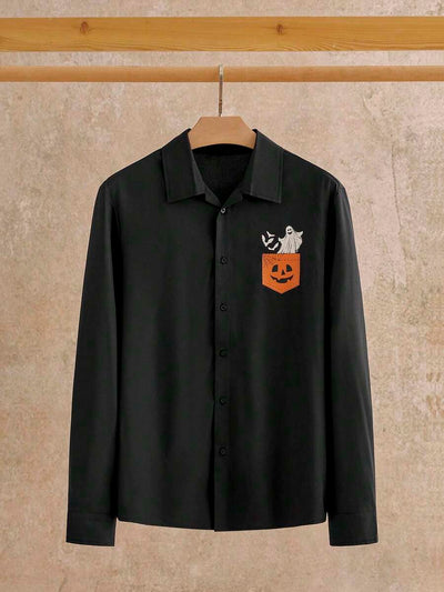 HIMLAND Heren luipaardprint overhemd met knoopsluiting, lange mouwen en casual look, voor de herfst