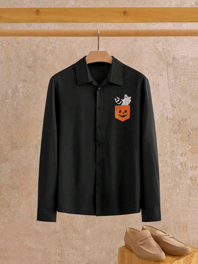 HIMLAND Heren luipaardprint overhemd met knoopsluiting, lange mouwen en casual look, voor de herfst