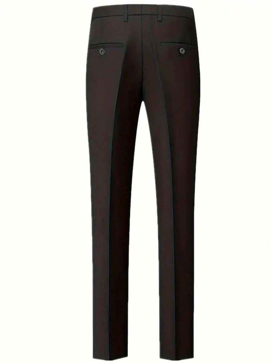 3-delige herenpakset met lange mouwen, effenkleurig jasje, mouwloos topje met knoopjes aan de voorkant en broek.