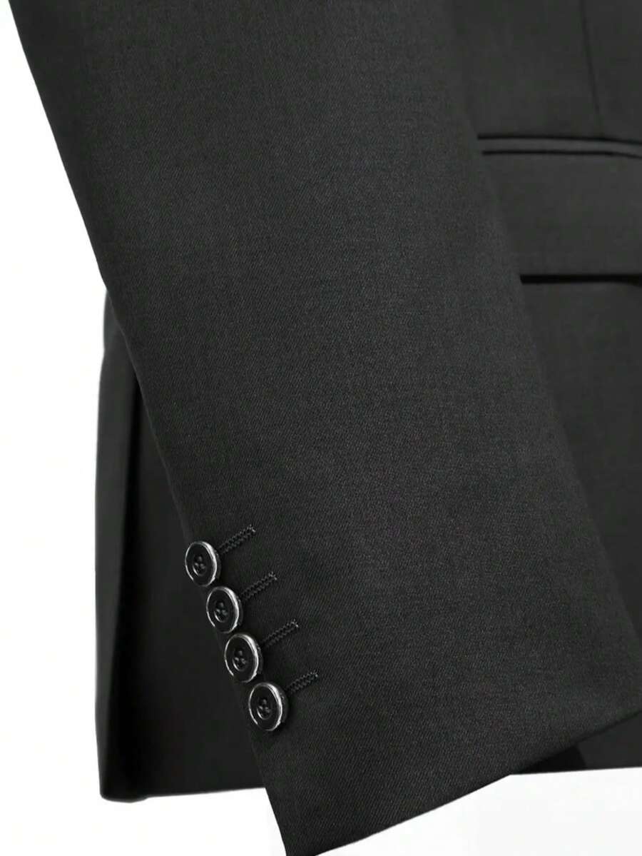 3-delige herenpakset met lange mouwen, effenkleurig jasje, mouwloos topje met knoopjes aan de voorkant en broek.