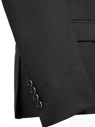 3-delige herenpakset met lange mouwen, effenkleurig jasje, mouwloos topje met knoopjes aan de voorkant en broek.
