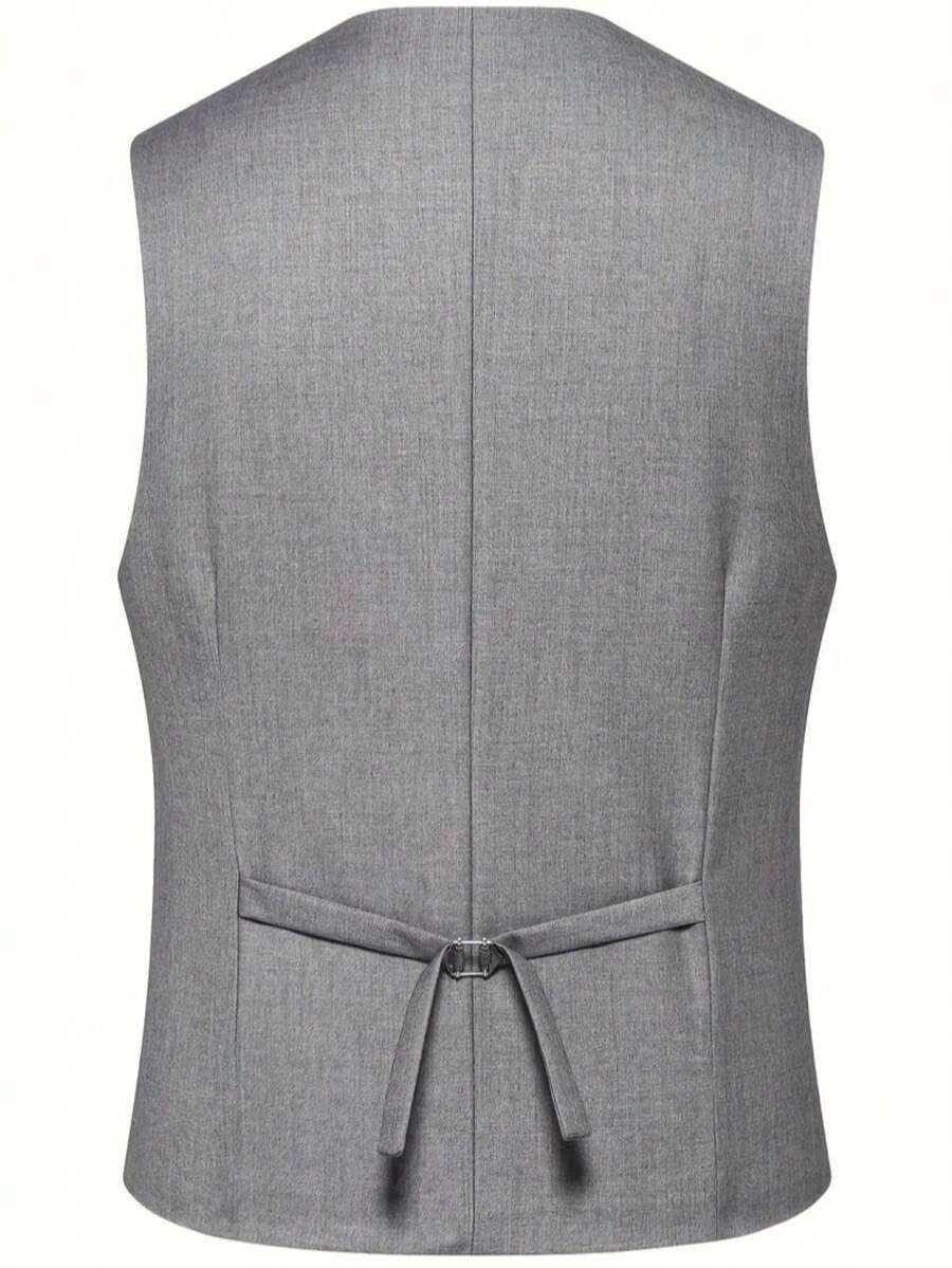 3-delige herenpakset met lange mouwen, effenkleurig jasje, mouwloos topje met knoopjes aan de voorkant en broek.