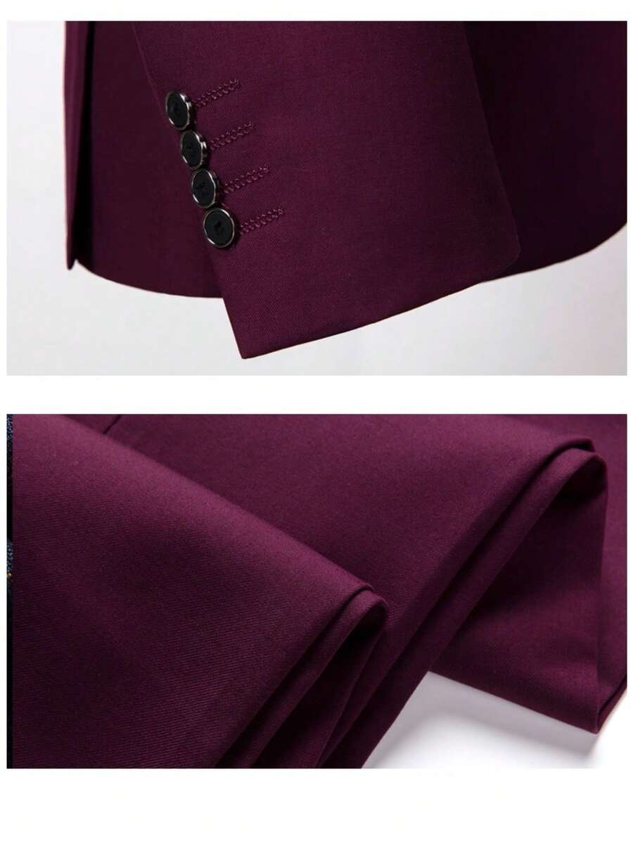 3-delige herenpakset met lange mouwen, effenkleurig jasje, mouwloos topje met knoopjes aan de voorkant en broek.