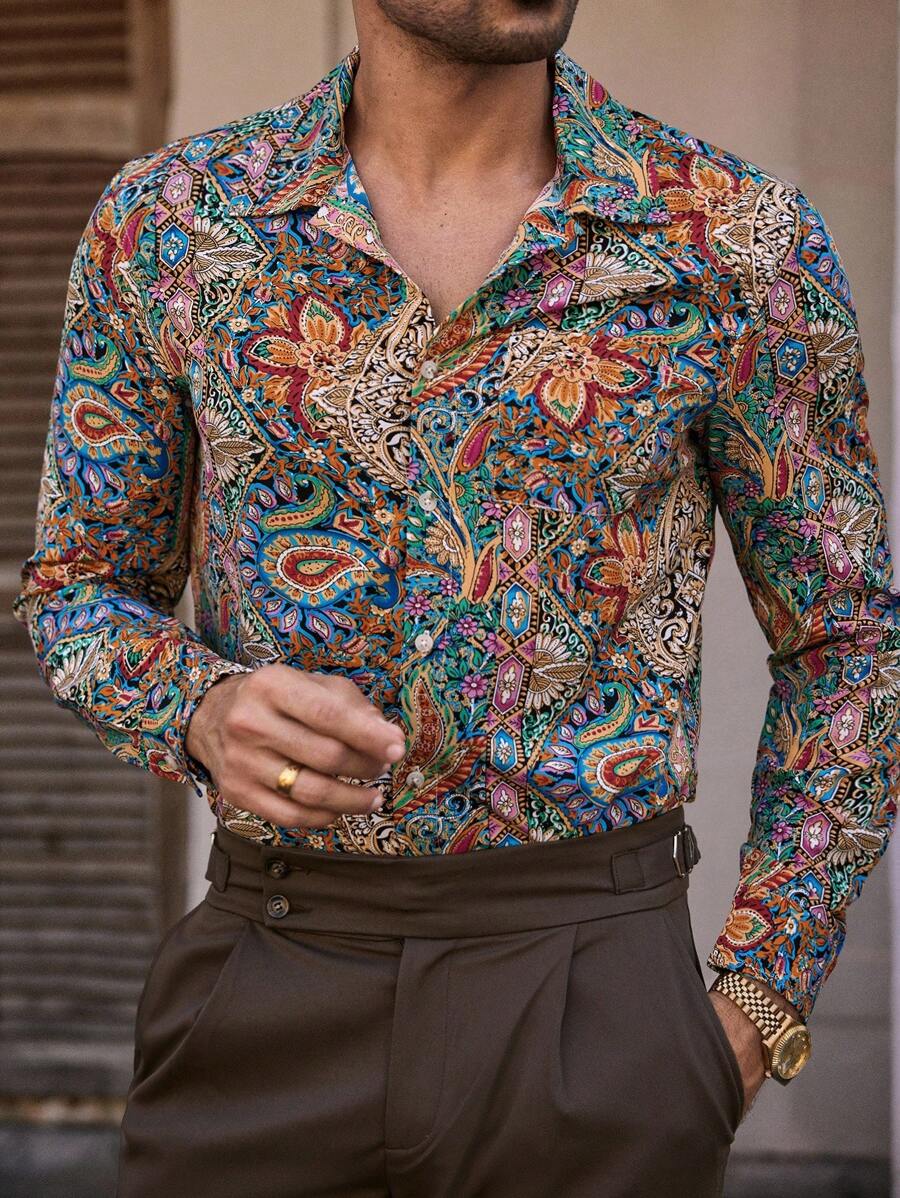 HIMLAND Heren luipaardprint overhemd met knoopsluiting, lange mouwen en casual look, voor de herfst