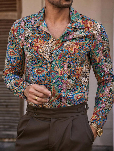 HIMLAND Heren luipaardprint overhemd met knoopsluiting, lange mouwen en casual look, voor de herfst