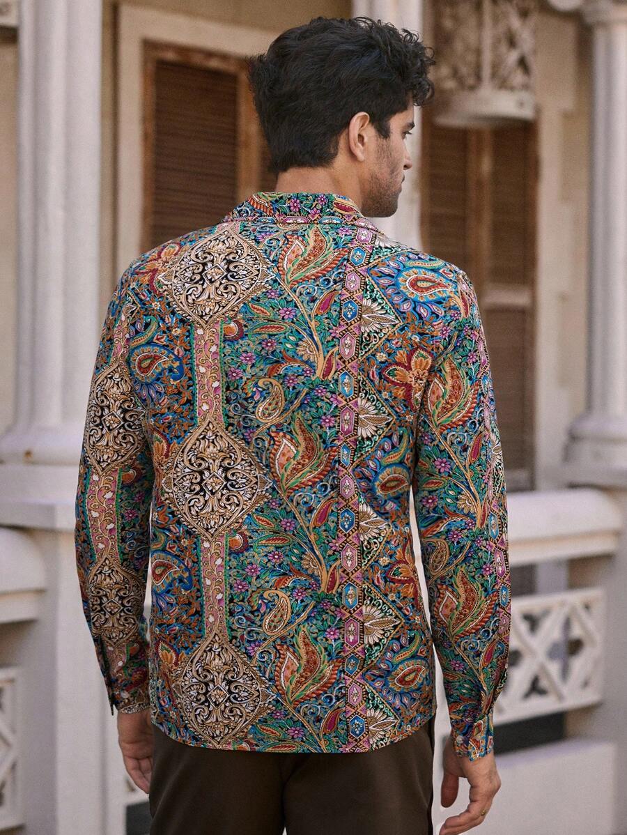 HIMLAND Heren luipaardprint overhemd met knoopsluiting, lange mouwen en casual look, voor de herfst