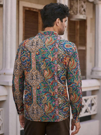HIMLAND Heren luipaardprint overhemd met knoopsluiting, lange mouwen en casual look, voor de herfst