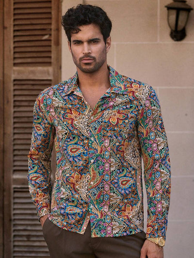 HIMLAND Heren luipaardprint overhemd met knoopsluiting, lange mouwen en casual look, voor de herfst