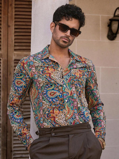 HIMLAND Heren luipaardprint overhemd met knoopsluiting, lange mouwen en casual look, voor de herfst