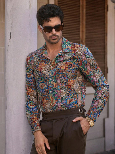 HIMLAND Heren luipaardprint overhemd met knoopsluiting, lange mouwen en casual look, voor de herfst