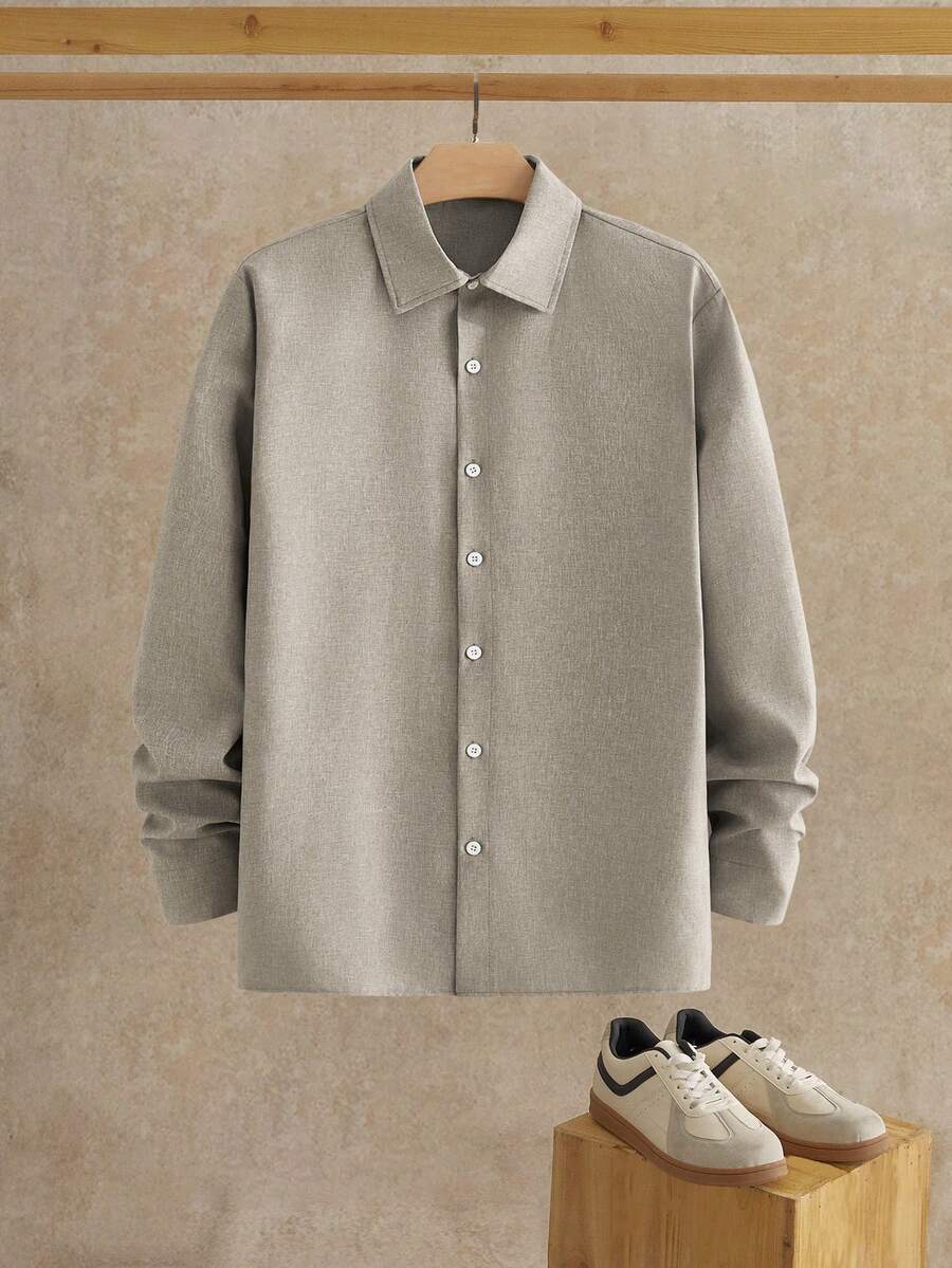 HIMLAND Heren luipaardprint overhemd met knoopsluiting, lange mouwen en casual look, voor de herfst