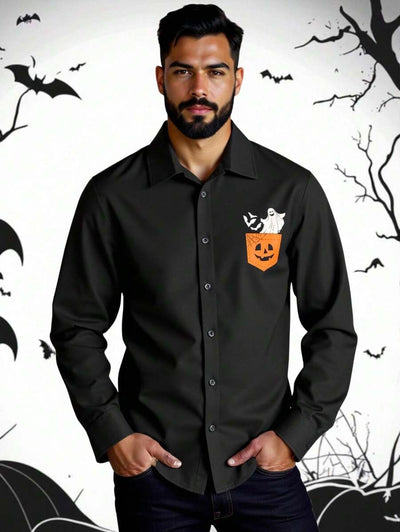 HIMLAND Heren luipaardprint overhemd met knoopsluiting, lange mouwen en casual look, voor de herfst