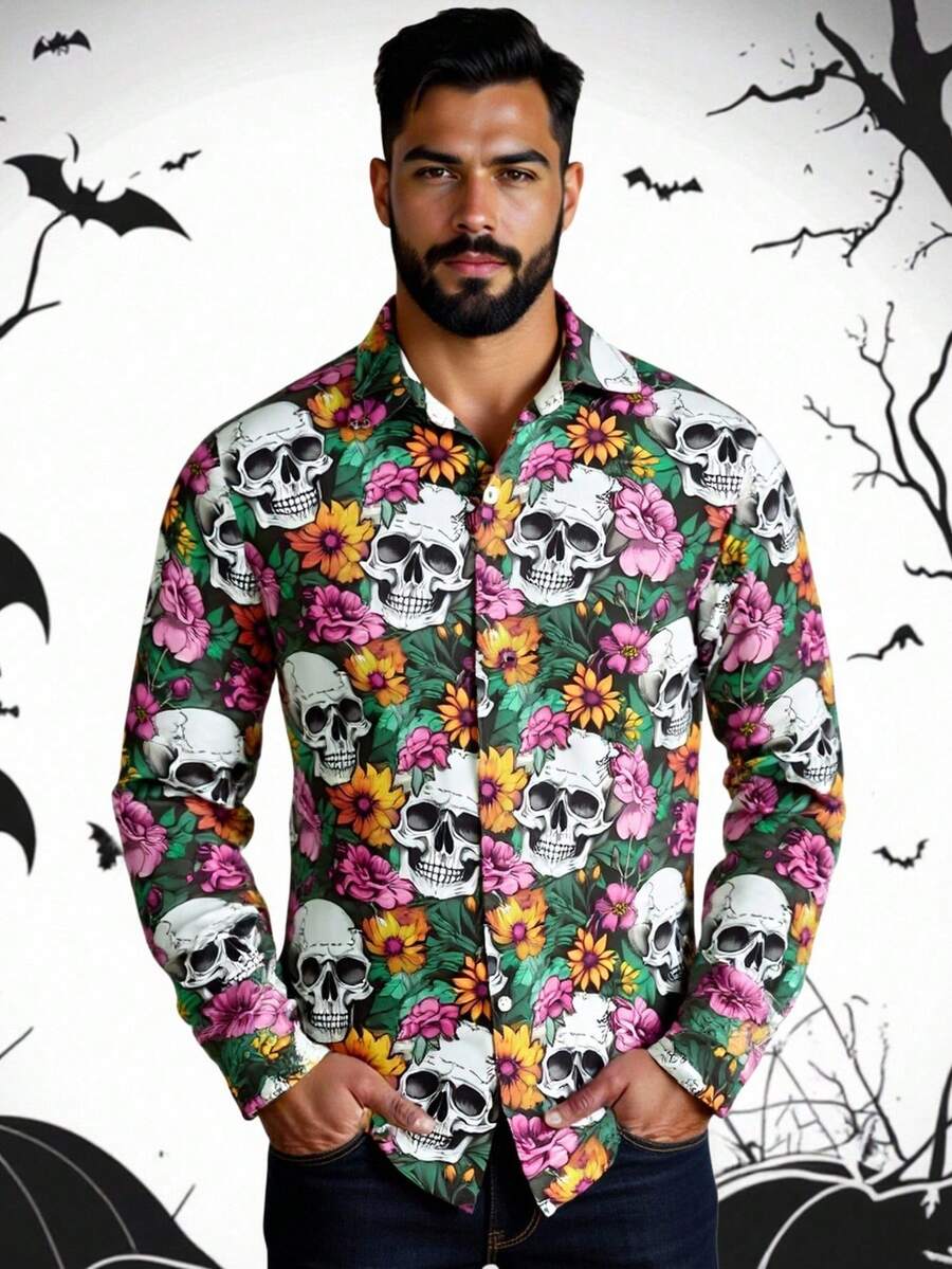 HIMLAND Heren luipaardprint overhemd met knoopsluiting, lange mouwen en casual look, voor de herfst