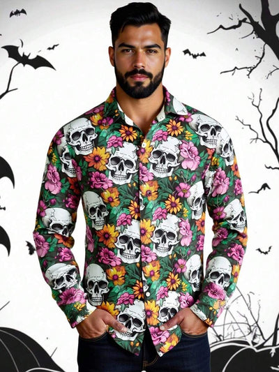 HIMLAND Heren luipaardprint overhemd met knoopsluiting, lange mouwen en casual look, voor de herfst