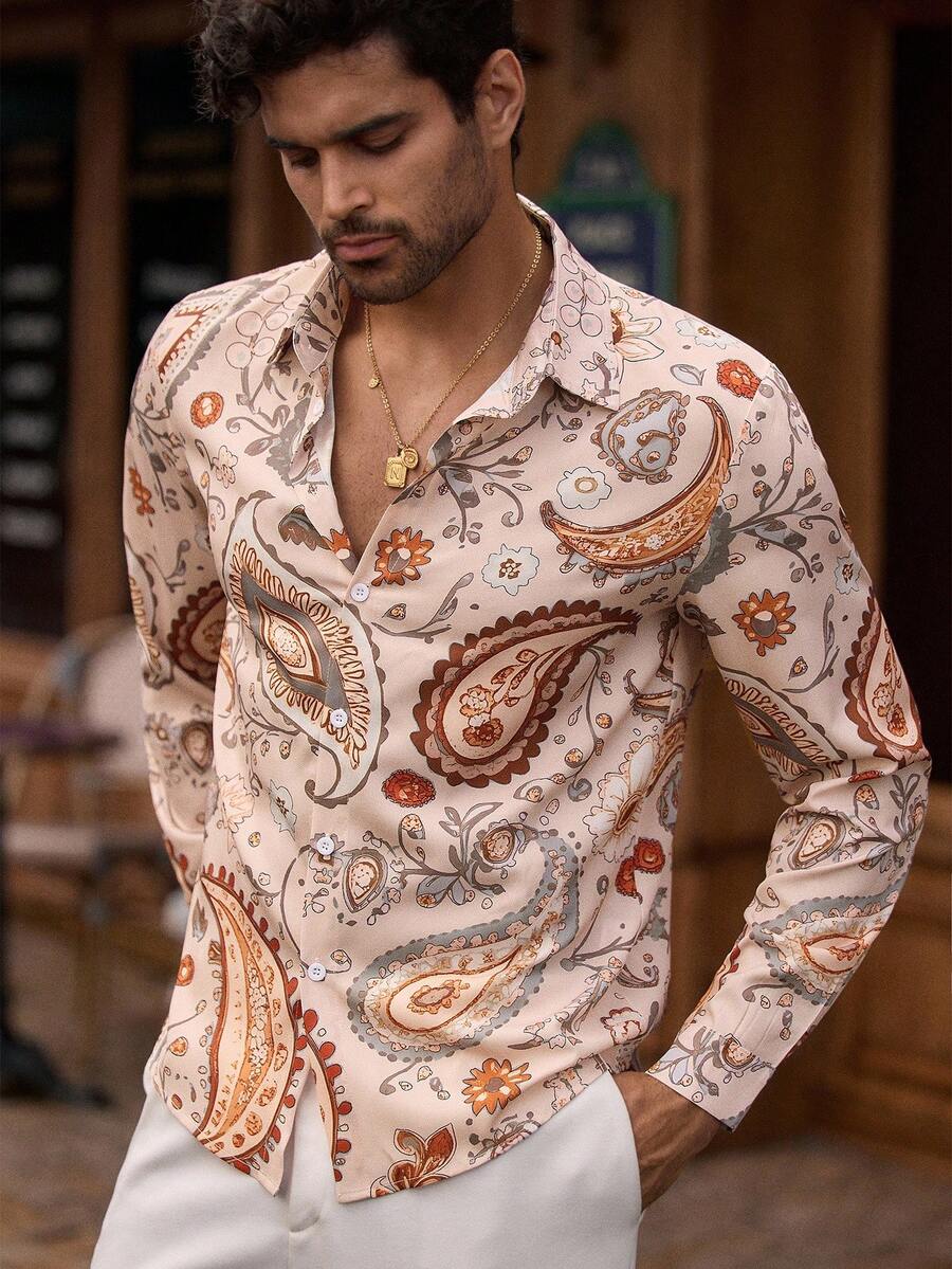 HIMLAND Heren luipaardprint overhemd met knoopsluiting, lange mouwen en casual look, voor de herfst