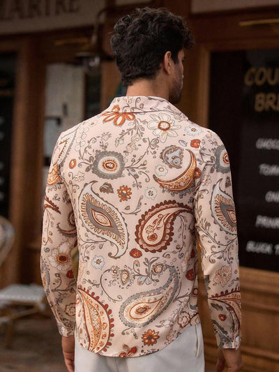 HIMLAND Heren luipaardprint overhemd met knoopsluiting, lange mouwen en casual look, voor de herfst