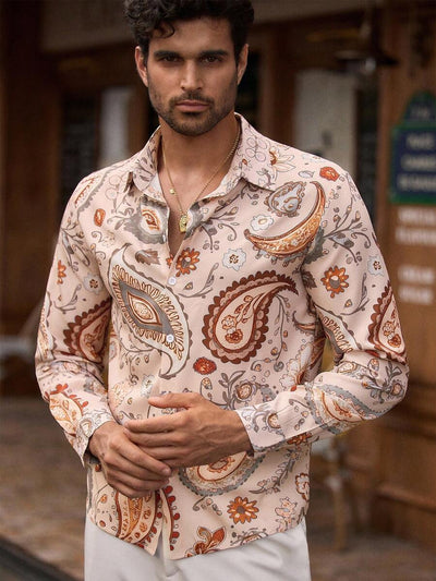 HIMLAND Heren luipaardprint overhemd met knoopsluiting, lange mouwen en casual look, voor de herfst