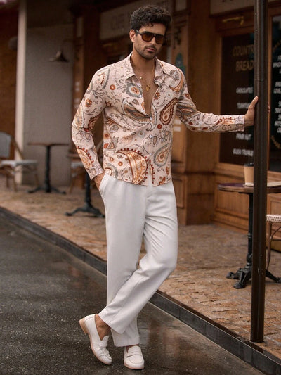 HIMLAND Heren luipaardprint overhemd met knoopsluiting, lange mouwen en casual look, voor de herfst