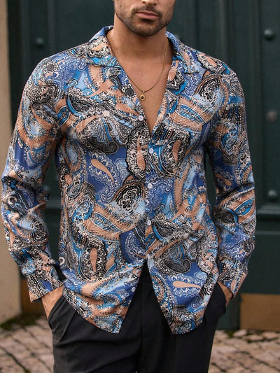 HIMLAND Heren luipaardprint overhemd met knoopsluiting, lange mouwen en casual look, voor de herfst