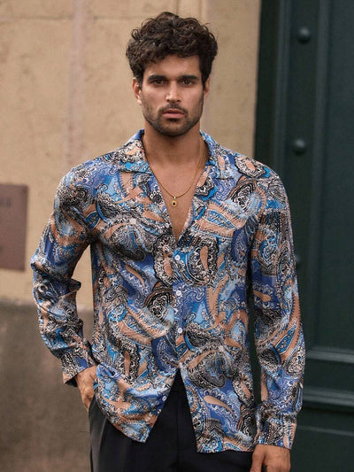 HIMLAND Heren luipaardprint overhemd met knoopsluiting, lange mouwen en casual look, voor de herfst