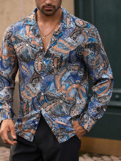 HIMLAND Heren luipaardprint overhemd met knoopsluiting, lange mouwen en casual look, voor de herfst