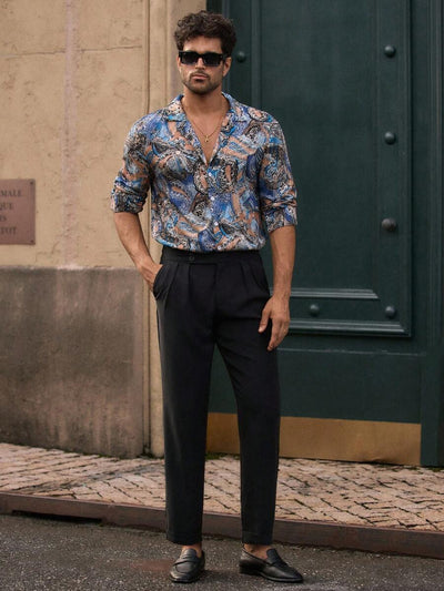 HIMLAND Heren luipaardprint overhemd met knoopsluiting, lange mouwen en casual look, voor de herfst