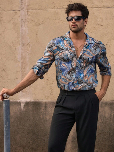 HIMLAND Heren luipaardprint overhemd met knoopsluiting, lange mouwen en casual look, voor de herfst