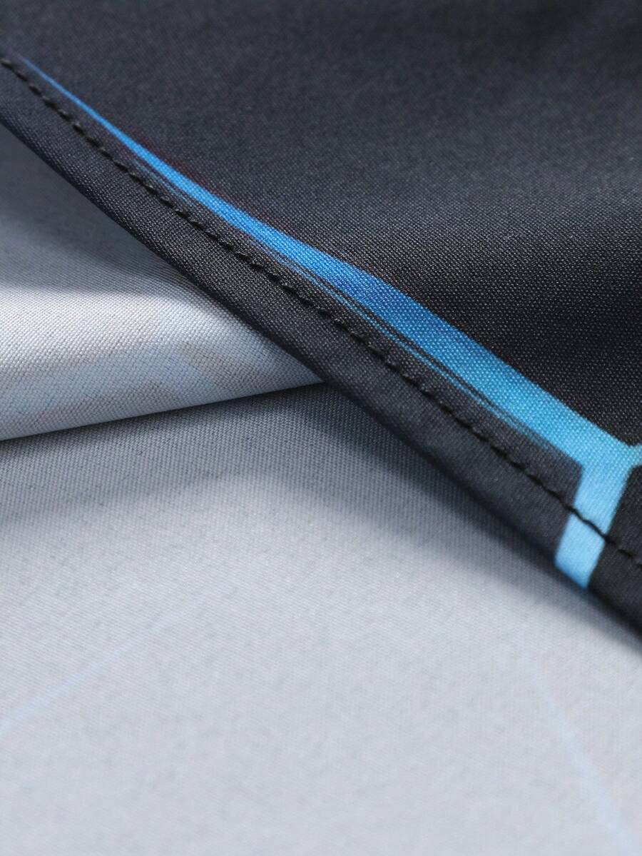 Manfinity Homme Heren Lente Geometrisch Print Casual Lange Mouw Overhemd Slim Fit Knoop Zwart Overhemd Voor Echtgenoot, Geometrische Print Heren, Heren Luxe Overhemd, Zwart Geometrisch Overhemd, Voor De Herfst