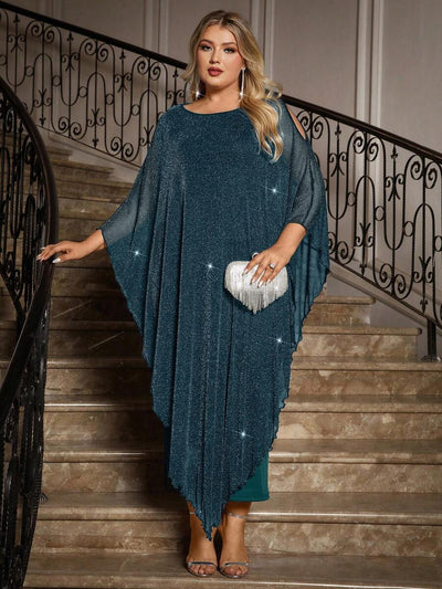 Gownix Plus Size Elegante Chiffon Jurk Lange Cape Overlay Bruiloftsgast Formele Cocktail Moeder Van Bruid Outfit