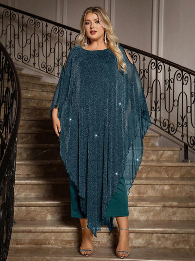 Gownix Plus Size Elegante Chiffon Jurk Lange Cape Overlay Bruiloftsgast Formele Cocktail Moeder Van Bruid Outfit