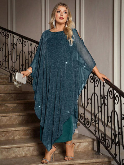 Gownix Plus Size Elegante Chiffon Jurk Lange Cape Overlay Bruiloftsgast Formele Cocktail Moeder Van Bruid Outfit