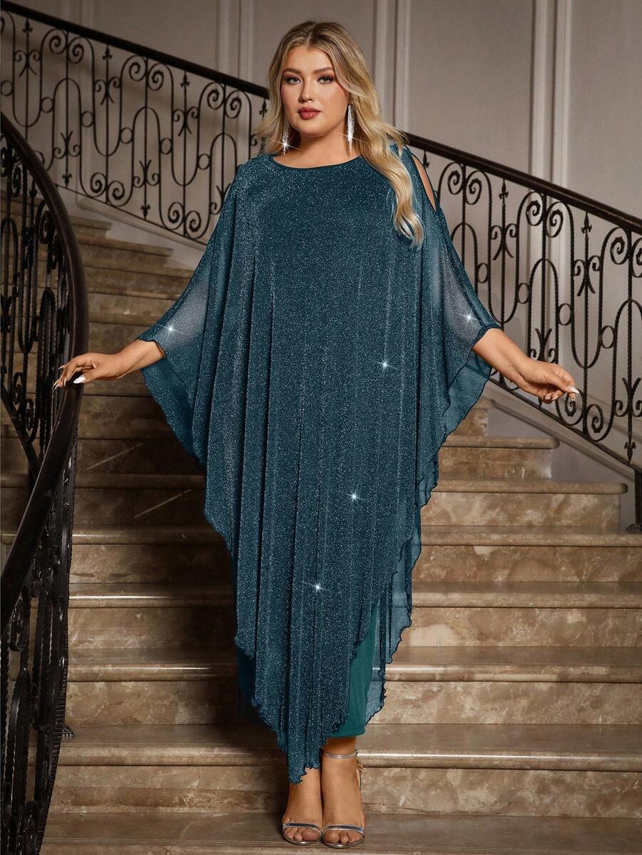 Gownix Plus Size Elegante Chiffon Jurk Lange Cape Overlay Bruiloftsgast Formele Cocktail Moeder Van Bruid Outfit